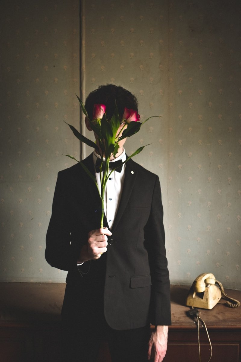 Paint By Numbers | Rene Magritte - Man Holding Red Rose - Custom Paint By Numbers