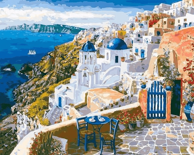 Paint By Numbers | Santorini City and The Sea - Custom Paint By Numbers