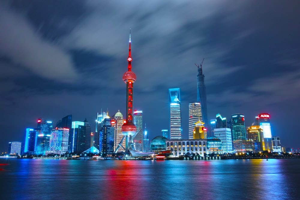 Paint By Numbers | Shanghai - Architectural Photograph Of Lighted City Sky - Custom Paint By Numbers