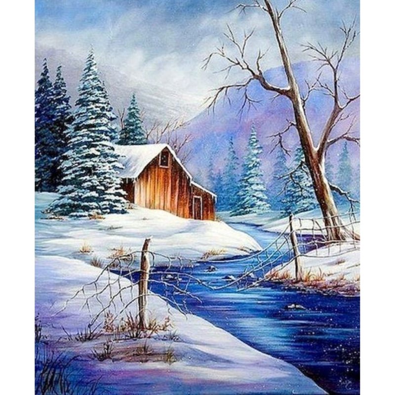 Paint By Numbers | Snowy Cabin - Custom Paint By Numbers