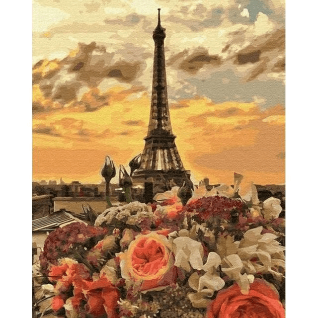 Paint By Numbers | Sunset, Bouquet, and Eiffel Tower - Custom Paint By Numbers