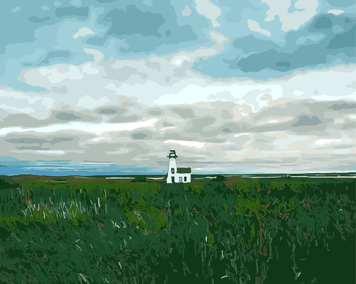Paint By Numbers | White Lighthouse Surrounded By Grass Field - Custom Paint By Numbers