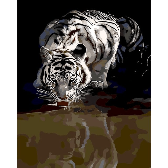 Paint By Numbers | White Tiger Reflection - Custom Paint By Numbers