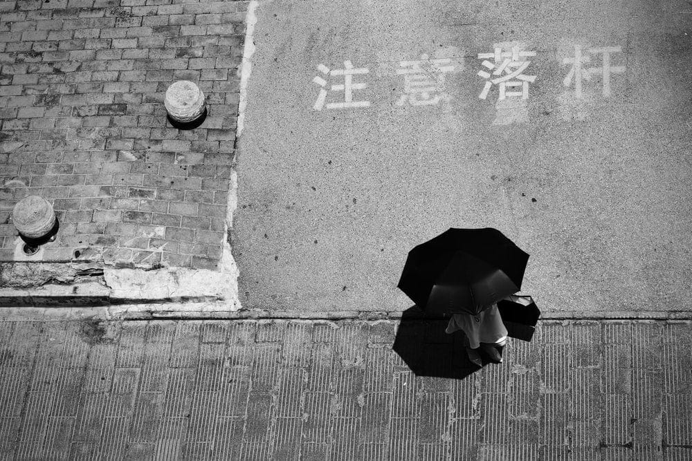 Paint By Numbers | Xi’An - Grayscale Photo Of Person Holding Umbrella - Custom Paint By Numbers