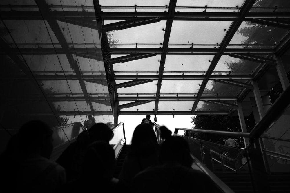 Paint By Numbers | Zhaoqing - People On The Stairs Grayscale Photo - Custom Paint By Numbers