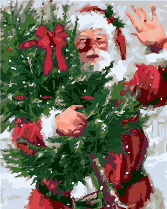 Santa Claus with Christmas Tree Paint By Number Kit - Custom Paint By Numbers